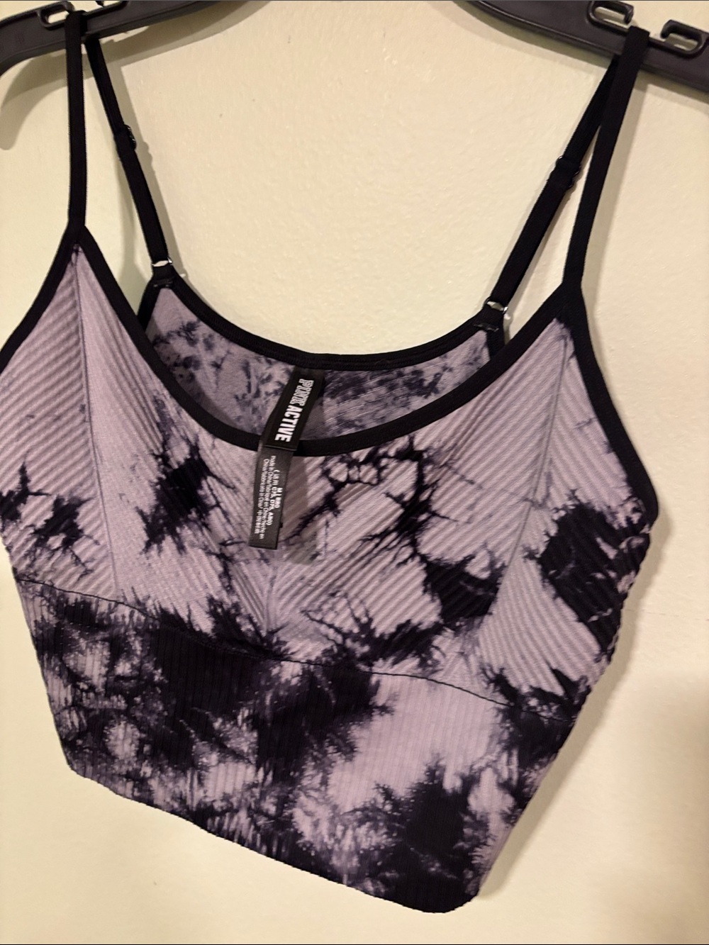 Pink Victoria Secret Active Lavender and Black Tie-Dye Ribbed Crop Sports Bra